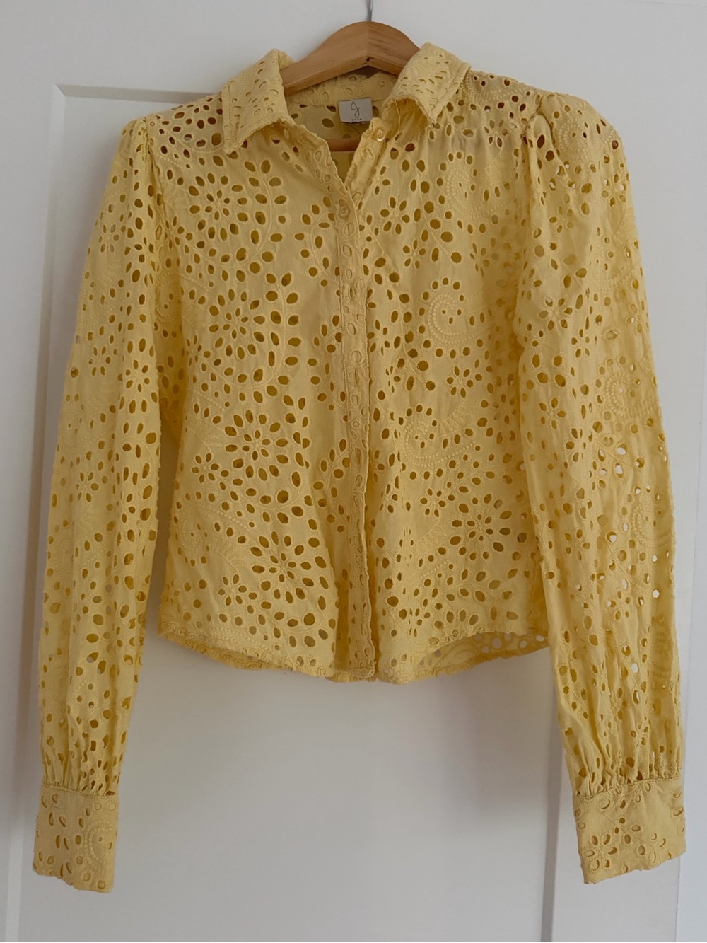 Joie Pastel / Butter Yellow 100% Cotton Eyelet Long Sleeve Blouse - S
